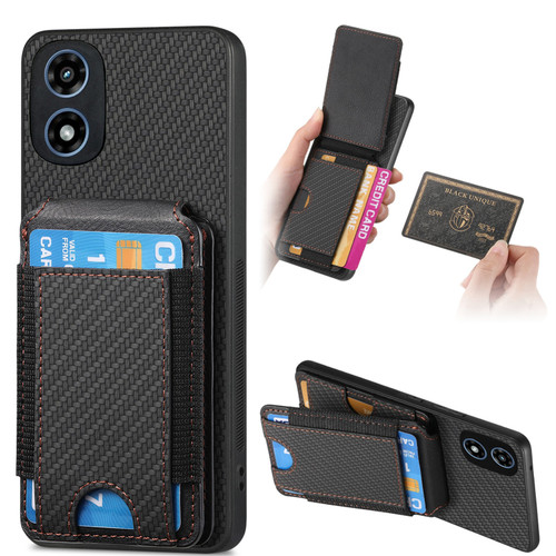 Moto G Play 2024 Carbon Fiber Vertical Flip Wallet Stand Phone Case - Black